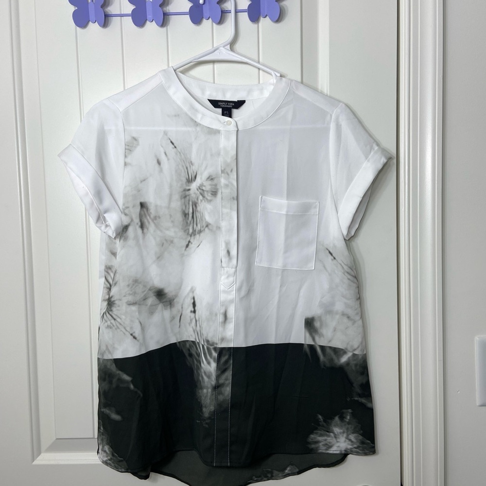 Simply Vera Vera Wang White & Black Tie-Dye Short Sleeve Blouse